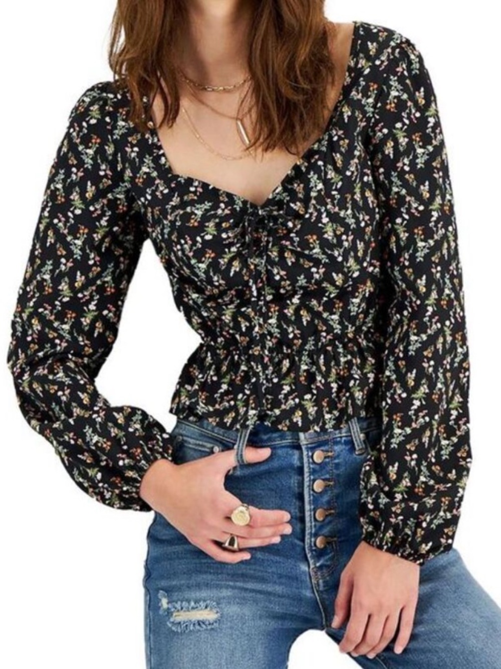 Kingston Grey Black Floral Puff Sleeve Peplum Top
Shirt Juniors size medium
